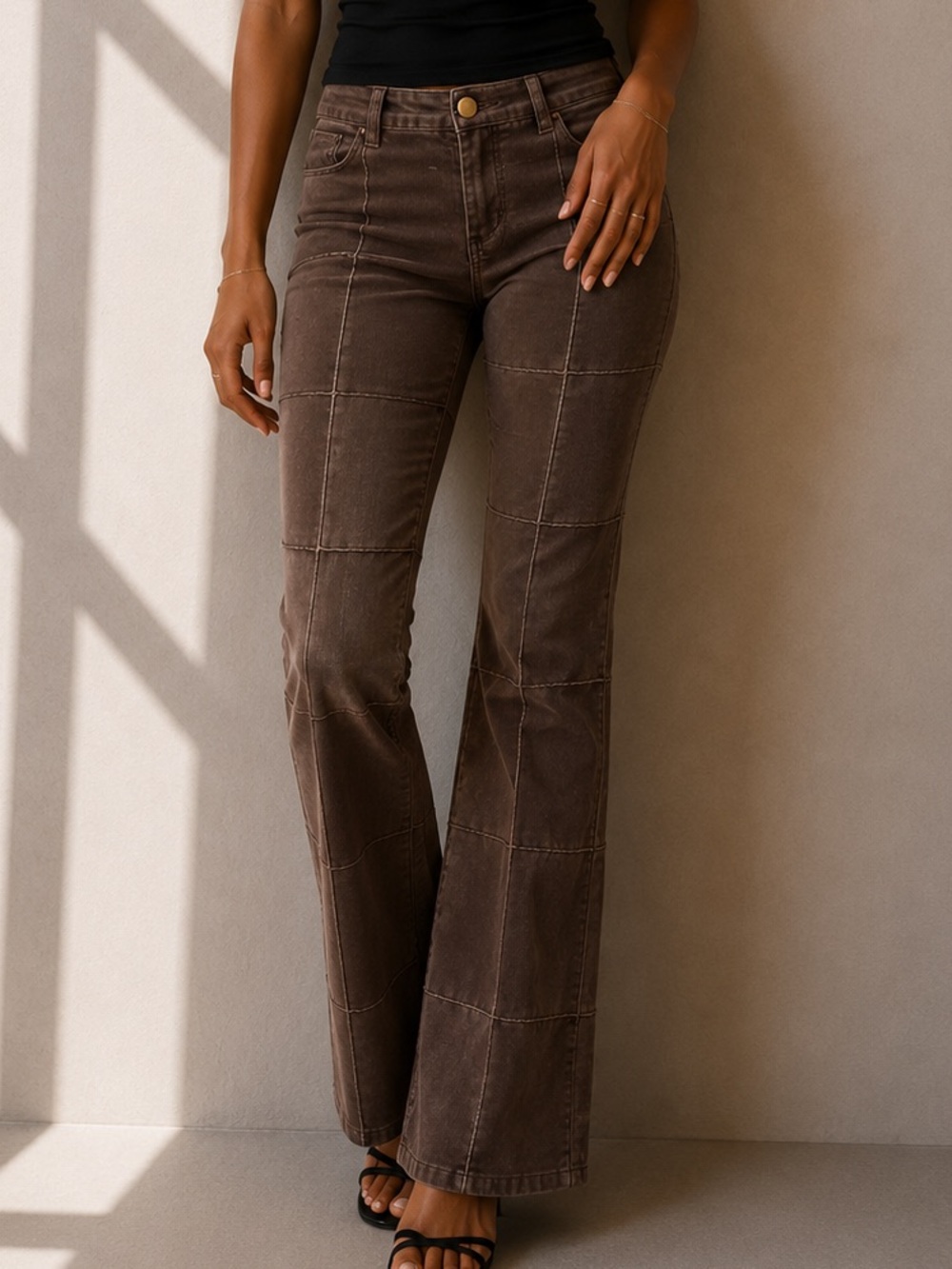Vintage Brown Corduroy Stitched Low Rise Bootcut Pants